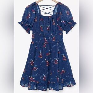 Disney Navy Midi Dress with Fantasia Sorcerer Mickey Mouse Character Print